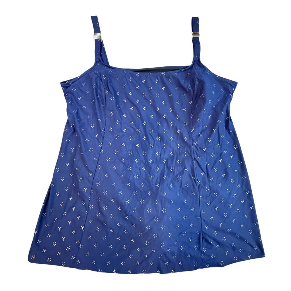 Vintage Robby Len Swim Suit Dress Womens Plus 30W Blue Gold Metal Decoration